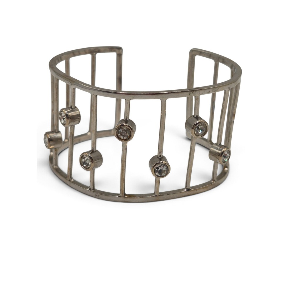 Silver Rhinestone Cage Cuff Bracelet Bar Statement Open Back